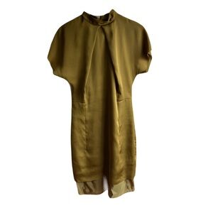 Acne Draped Knee Length Dress Size 38 Green Charmeuse Short Sleeves